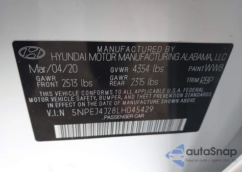 2020 Hyundai Sonata Sel Plus из США, поврежденный, VIN 5NPEJ4J28LH045429